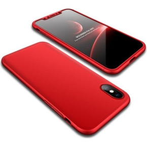 Твърд калъф лице и гръб 360 градуса със стъклен протектор FULL Body Cover за Apple iPhone X / Apple iPhone XS червен / бордо